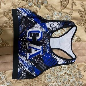 Blue and Black Graphic Sports Bra